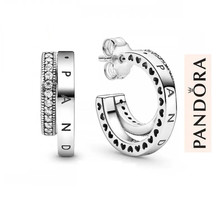 S925 Silver Pandora Double Hoop Earrings, Unique Earrings,Gift For Her  - £15.17 GBP