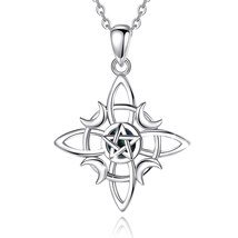 925 Sterling Silver Witchcraft Celtic Knot Geometry Necklace Wicca Amulet Pendan - £28.88 GBP