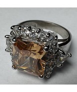 ATI 925 Sterling Silver Size 8 Ring Orange Peach Colored Rhinestone Vtg - $646.35 MXN