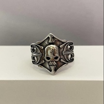 925 Silver Plated Adjustable Skull Ring for Men Women,Punk Hip Hop Ring - £9.58 GBP