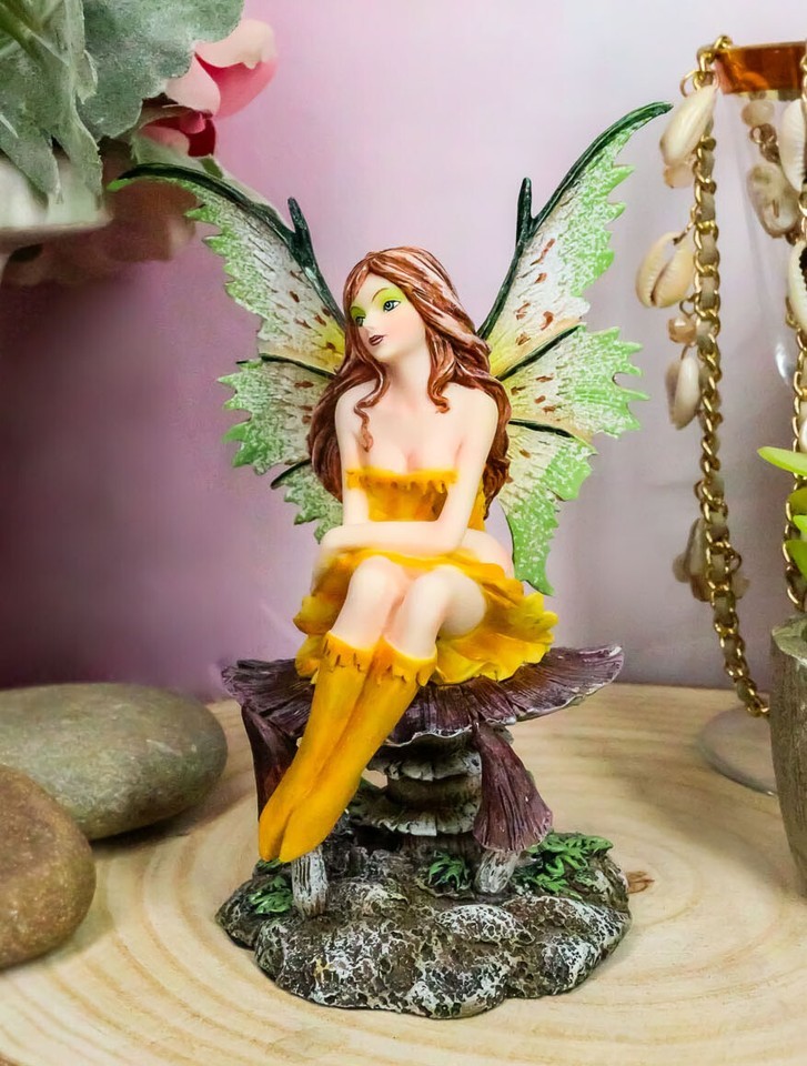 Amy Brown Summer Sunflower Fairy Sitting On Giant Toadstool Mushroom Fig... - $35.99