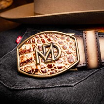 Marco Di Milano Caiman & Calfskin Western Texas Belt Stone Orix image 9