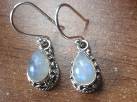 Dainty Small Moonstone 925 Sterling Silver Earrings Rope Style Accents - £10.84 GBP