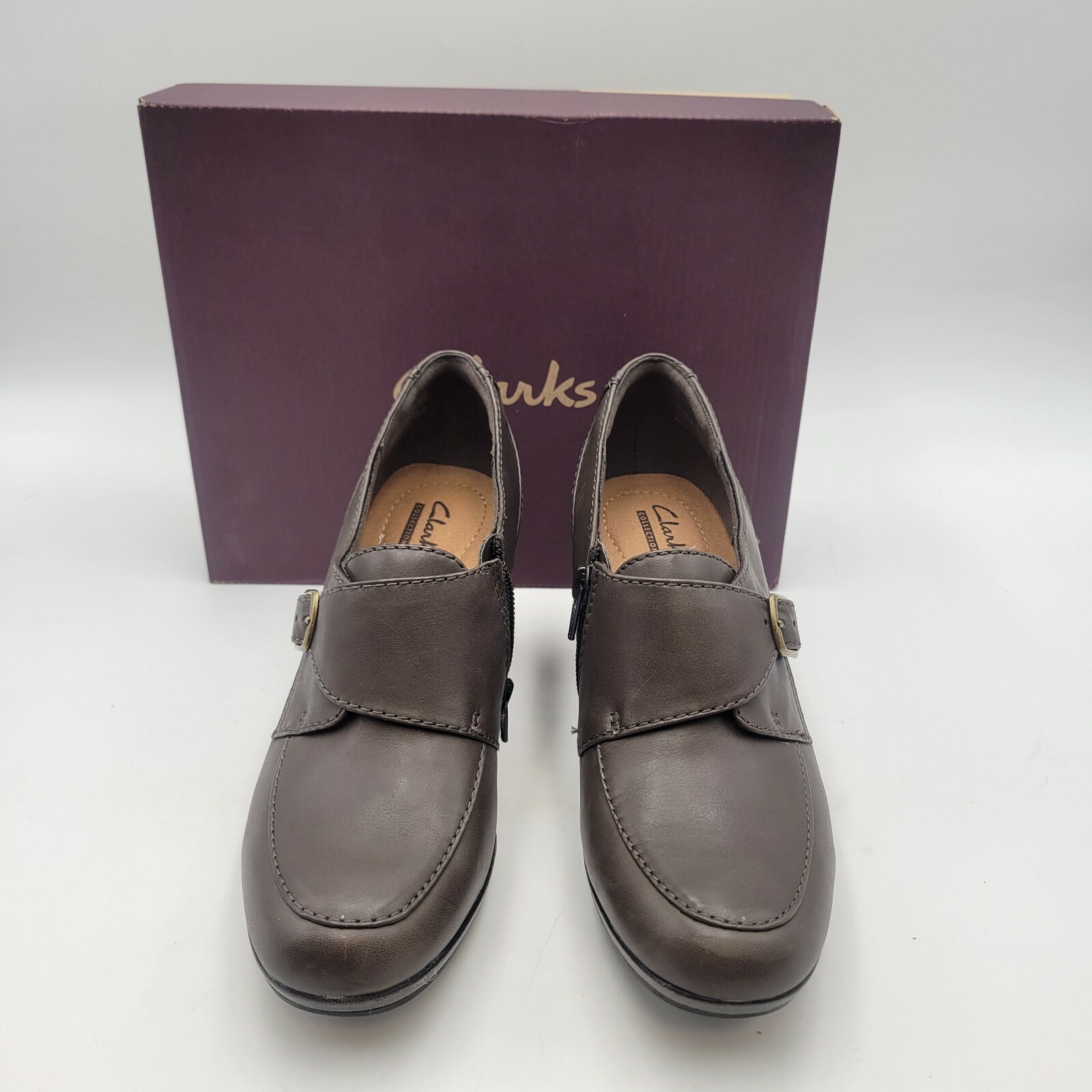 Clarks Collection Size 7.5 W Heeled Booties Slip On Leather Uppers Gray Item image 2