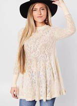 Free People Sz XS Coffee In The Morning LS Tunic Top Lace Chamoix $128 NEW! - £18.57 GBP