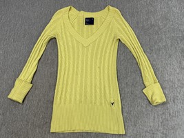 Vintage American Eagle Sweater Womens Medium Yellow V Neck Cable Knit Lo... - $29.69