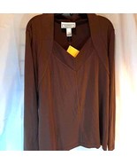 Simonton Says Women&#39;s Blouse Brown Long Sleeve Stretch Pullover USA XL New - $16.82