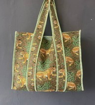 100% Pure Cotton Hand Block Animal Print Handmade Kantha Tote Shopping Bag - £38.36 GBP