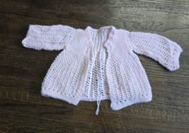 Vintage Pink Knitted Infant Baby Jacket Open Front Hand Knit - $20.00