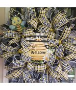 Bee Welcome Door Wreath  Mesh Spring Check Decor  24 Inch - $74.99