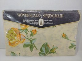Wondercale Springmaid Bed Sheet TWIN FLAT NEW yellow Tiara Rose vintage USA made - £15.58 GBP