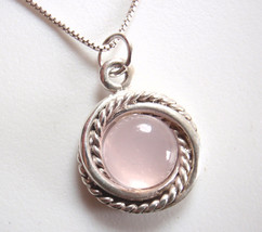 Simulated Rose Quartz with Swirl Accents 925 Sterling Silver Necklace - $8.99