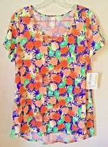 LuLaRoe Classic T Orange Green Purple Floral Short Sleeve Women&#39;s Med 10-12 - $12.86