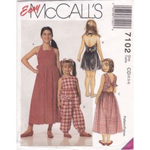 UNCUT Vintage Sewing PATTERN McCalls 7102, Childrens and Girls Dress Jumpsuit - $18.39