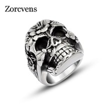 ZORCVENS Vintage Europe Silver-Color Stainless Steel  Rings Party Men Ring Rock  - £7.72 GBP