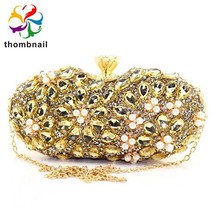 GOLD  Flower Clutch Minaudiere Women Crystal Evening Bags Wedding Cocktail Party - £55.27 GBP