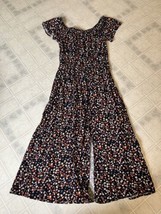 Maurices Black Floral Print Peasant Top Front Slit Dress Elastic Waist Sz Small - £18.21 GBP
