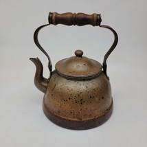 Vintage Copper Kettle Teapot Pot Made In Portugal 5x6 Inches Wooden Handle - £15.31 GBP