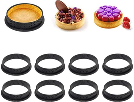 8 PCS Tart Rings Perforated Cake Mold Round Shape Mousse Circle Ring Black NEW - £20.16 GBP