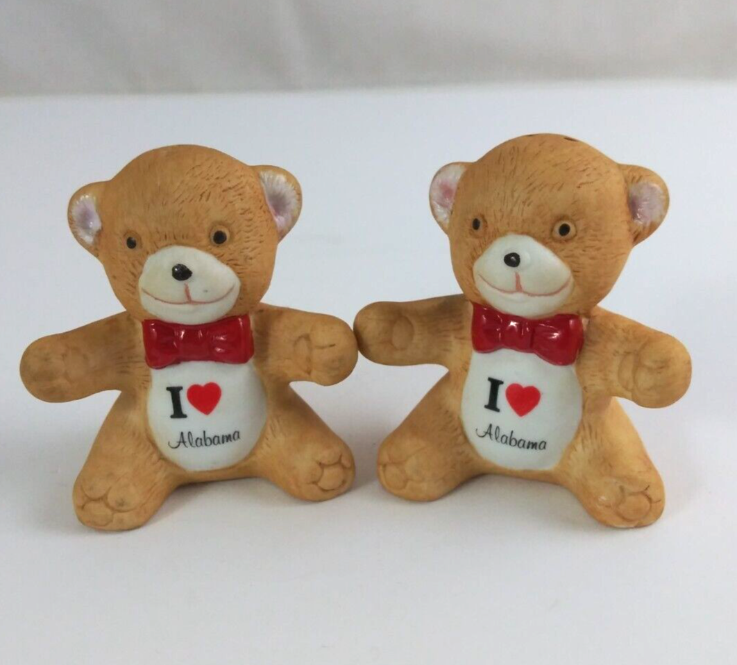 Vintage I Love Alabama Teddy Bears Wearing Bow Ties 2.5&quot; Salt &amp; Pepper S... - $7.75