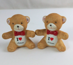 Vintage I Love Alabama Teddy Bears Wearing Bow Ties 2.5&quot; Salt &amp; Pepper S... - £6.34 GBP