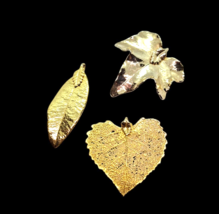 Vintage Lot Gold Dipped Leaf Pendants Naturecore woodland leaves - £18.55 GBP