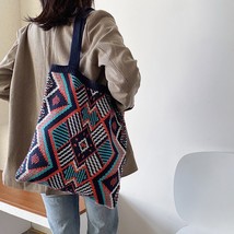 Geometric Patterns Shoulder Bag Women Knitting Totes Bag Large Capacity Handbags - £17.78 GBP