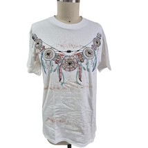 Vtg 80s 90s Roger&#39;s Originals White T-shirt Single Stitch Puffy Tribal I... - £52.00 GBP