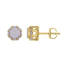 0.20 cttw Diamond Octagon Shape Mens Stud Earrings 10k Yellow Gold Screw... - $405.90