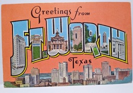 Greetings From Ft Worth Texas Big Large Letter Linen Postcard Unused EC ... - £12.50 GBP