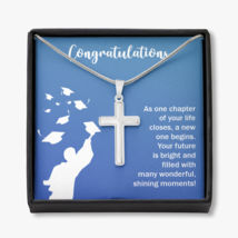Congratulations Class Graduation Message Cross Card Necklace w Stainless Steel  - £38.16 GBP+