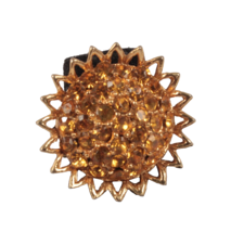 Yellow Rhinestone Ring Sunflower Design Vintage Adjustable Size 5-9 - £6.79 GBP