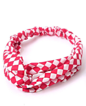 Nollia Ladies Criss Cross Checker Elastic Stretch Headband Red &amp; White - $10.69