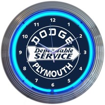 Dodge Dependable Service Neon Clock 15&quot;x15&quot; - £67.23 GBP