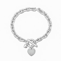 CZ Heart Charm Bracelet Gold Silver Plated Link Chain Bracelets for Women Trend  - £12.12 GBP