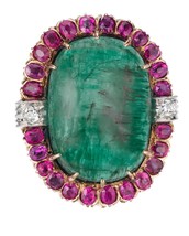 Emerald Gold Ring 14k Emerald Ruby Diamond Ring Bridal Wedding Enagament Wear  - £532.96 GBP