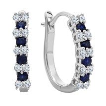 Saphir Bleu &amp; Diamant Blanc Boucle Oreilles 925 Argent Sterling Femmes Jour Gift - £133.69 GBP