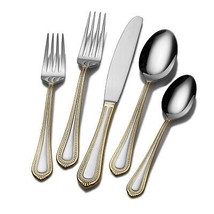 FLATWARE SILVERWARE CUTLERY SET STAINLESS STEEL 18 10 MIKASA GOLD ACCENT... - £170.49 GBP