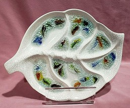 11.5&quot; Leaf Shaped Dish White Crackle Glaze Finish Clear Resin Multicolor... - £15.62 GBP
