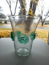 Blenko Pre-DesignerVintage Crackle Square Vase w Applied Sea Green Flora... - $34.60