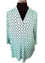 Charter Club Pullover Blouse Women&#39;s Size X-Large Mint Green Navy White Geo - $19.79