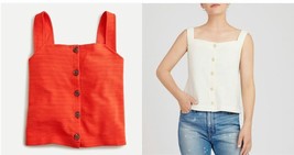 New J Crew Off White Red Textured Side Slits Button Front Tank Top S M - £23.97 GBP