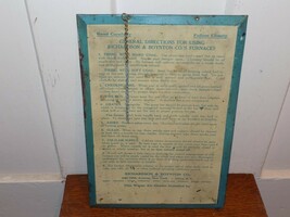 Vintage Richardson &amp; Boynton Co. Furnace Directions Metal Sign - $74.25