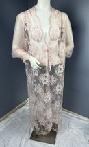 Vtg NOS Triangle Lingerie Pale Pink Lace Robe Tie Front USA Made Long Sl... - $39.11