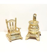 1970 Salt and Pepper Shaker Set Wood Stove Rocking Chair Vintage Metal 2... - $36.90 CAD