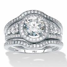 PalmBeach Jewelry 2.18 TCW Platinum-Plated Sterling Silver Round Cut Cubic Zirco - £47.94 GBP