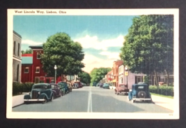 West Lincoln Way Lisbon Ohio Vintage Cars Street View Tichnor Linen UNP Postcard - £7.85 GBP