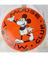 VINTAGE DISNEY MICKEY MOUSE CLUB PORCELAIN SIGN PUMP PLATE GAS STATION O... - £89.59 GBP