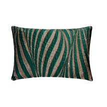 Teal Jacquard Beaded 12&quot;x16&quot; Throw Pillow Cover - Teal N Gold Waves - £22.02 GBP+