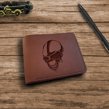 Personalized Wallet. Engraved Skull Wallet. Customized Leather Slim Wallet - £35.85 GBP